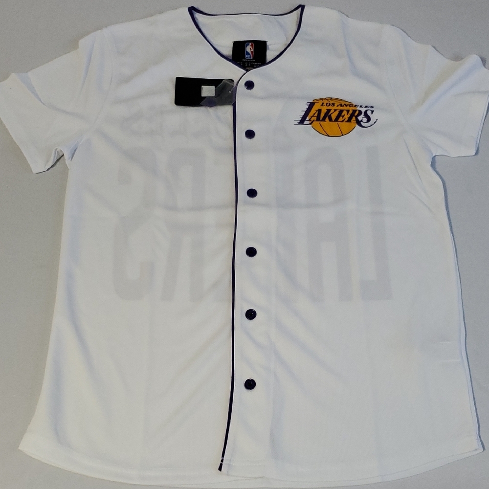 Los Angeles Lakers NWT White Basketball NBA Button Style Jersey Shirt Sz Sm or M